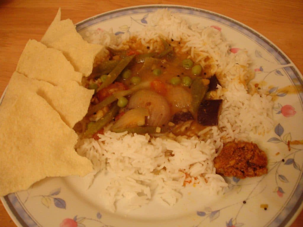 Poulet curry riz et petits pois